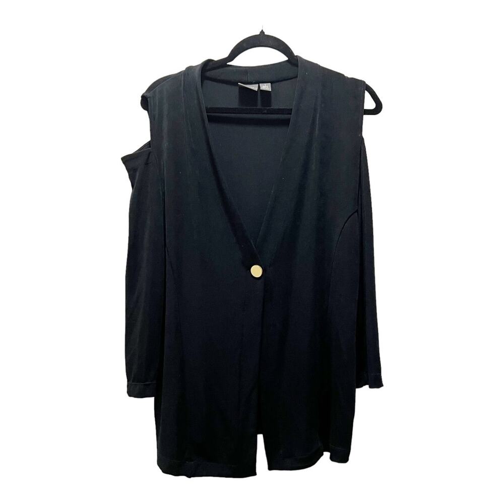 Chicos Travelers Black Cold Shoulder Tunic Blouse Outer Piece Size 1 Medium